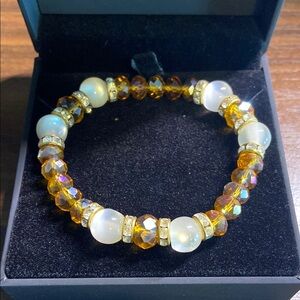 Elegant Brown and White Beaded Bracelet